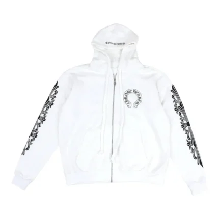 Chrome Hearts Horseshoe Floral Hooded Zip Up Sweatshirt White