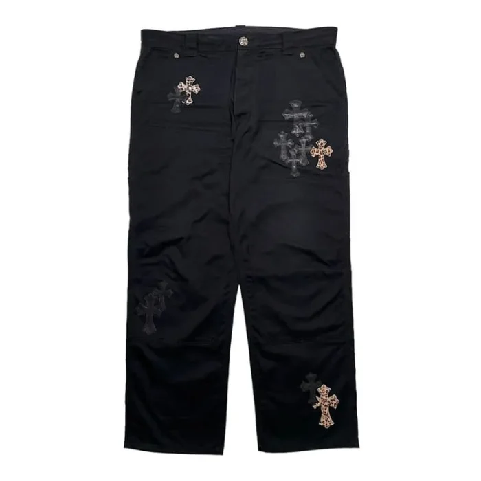 Chrome Hearts Leopard Cross Patch Carpenter Jeans Black