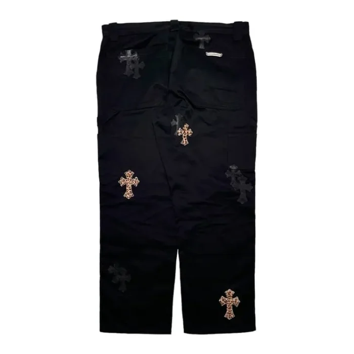 Chrome Hearts Leopard Cross Patch Carpenter Jeans Black