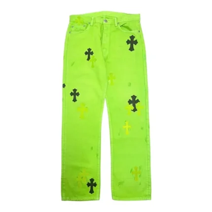 Chrome Hearts Levi's Sex Records Cross Patch Jeans Lime Green