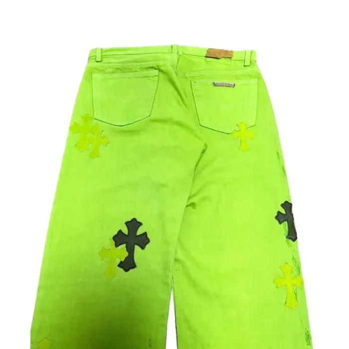 Chrome Hearts Levi's Sex Records Cross Patch Jeans Lime Green